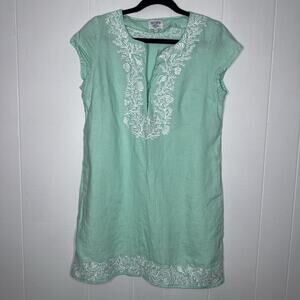 HIHO Tortola BVI Women’s 100% Linen Embroidered Tunic Top Beachy Teal Size Small